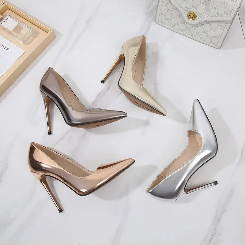 Elegant EtherealBe fashion career heels for women in silver, gold, rose gold, and cream colors