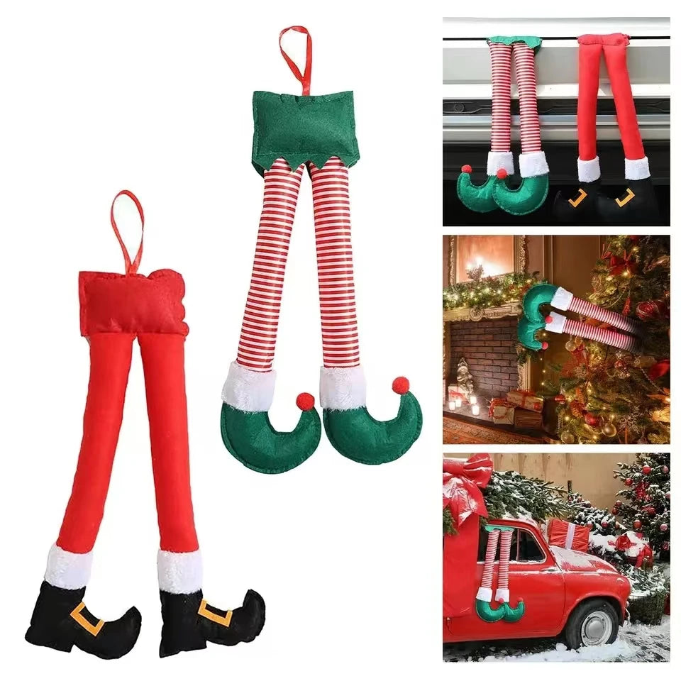 2024New Year Christmas Elf Santa Legs Car Accessories Christmas Decor For Home Xmas Tree Pendants Ornaments  HappyGifts