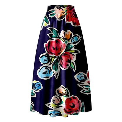 Korean Elegant Bohemian Skirts For Women 2024 Floral Print Maxi Skirt High Waist Pocket Party Beach Long Skirt Ropa De Mujer