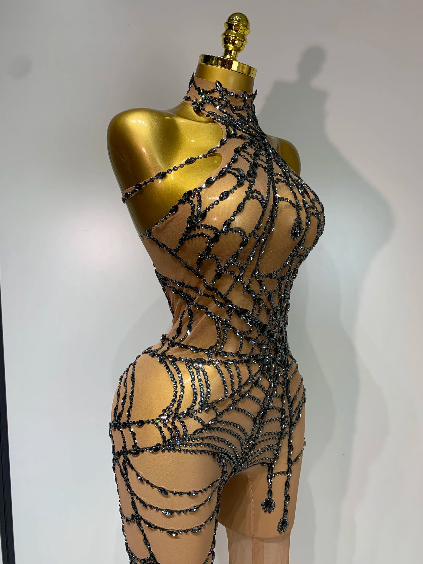 STOCK Sparkly Diamond Women Sexy Mesh Jumpsuit Nightclub Bar Party Show Gogo Dancer Clothing Drag Queen Outfit Stage Costume