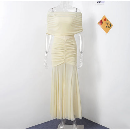 Elegant Off Shoulder Backless Women Maxi Dresses Sexy Strapless Sleeveless Hip Package Bodycon Lady Dress Party Club Mash Gown
