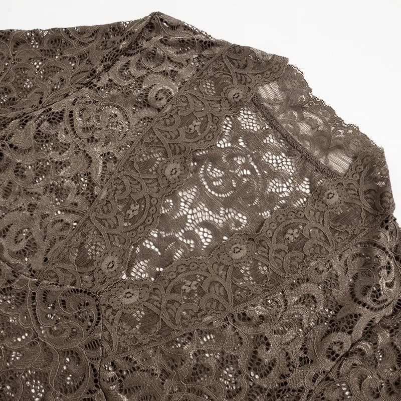 Spring  Sexy V-Neck Lace Dress with Pleated Edge See-through Short Skirt for Women European And American Cross-Border Fashion