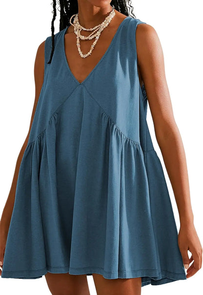 Womens Summer Sleeveless Mini Dress Casual Loose V Neck Sundress with Pockets 2025