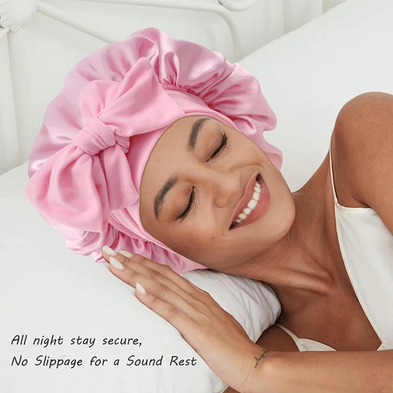 New Women Satin Bonnet Silky Sleep Cap Curly Hair Wrap For Sleeping Cap Adjustable Bonnets With Tie Band Nightcap Hair Care Cap