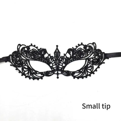 Elegant women's black lace masquerade mask with intricate design for costume parties