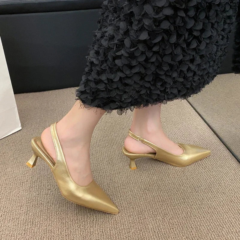 EtherealBe Mid Heel Pointed Toe Slingback Shoes