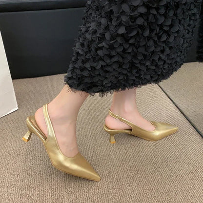 EtherealBe Mid Heel Pointed Toe Slingback Shoes