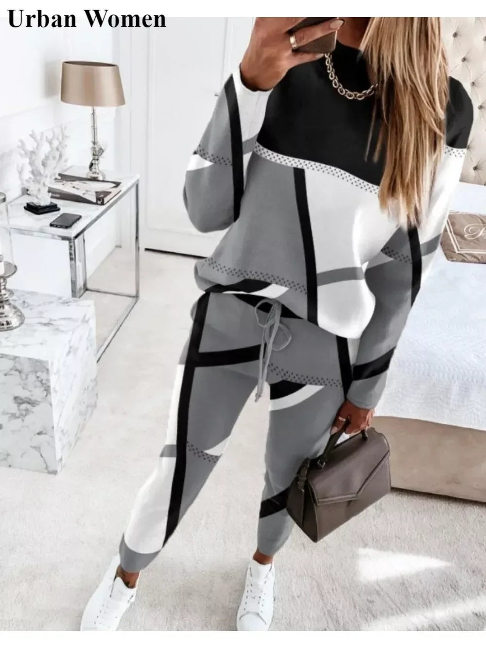 Autumn Winter Fashion Sports Style Two Piece Set Women Casual Printing Long Sleeve Tshirt Pants Two Piece Set Women