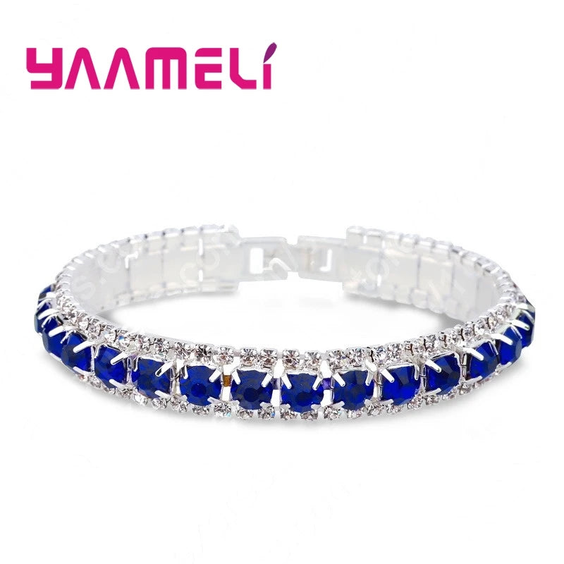 Top Sale 925 Sterling Silver Color Bracelet Full AAA Zircon Austrian Crystal Femme Women Link Chain Jewelry Bangles 14 Colors