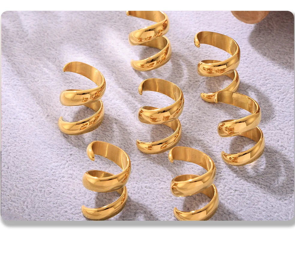 Fashion Spiral 316L Stainless Steel Rings For Women Men 18K Gold Plated Spring Shape Unisex Women's Men's Ring Couples Jewelry