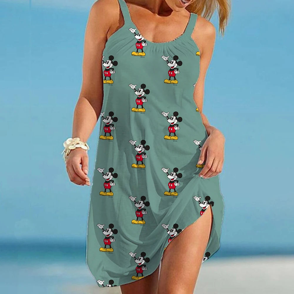 Disney - Mickey Minnie Summer 3D Print Cartoon Dresses For Women 2022 Backless Women's Beach Dress Cute Sexy Loose Sling Beach