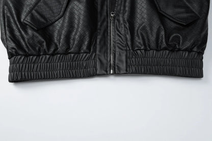 Dulzura 2025 Autumn Fashion Casual Turn-Down Collar Long Sleeve Zipper Slim Woven Leather Jacket Party Club Street Style Clothes