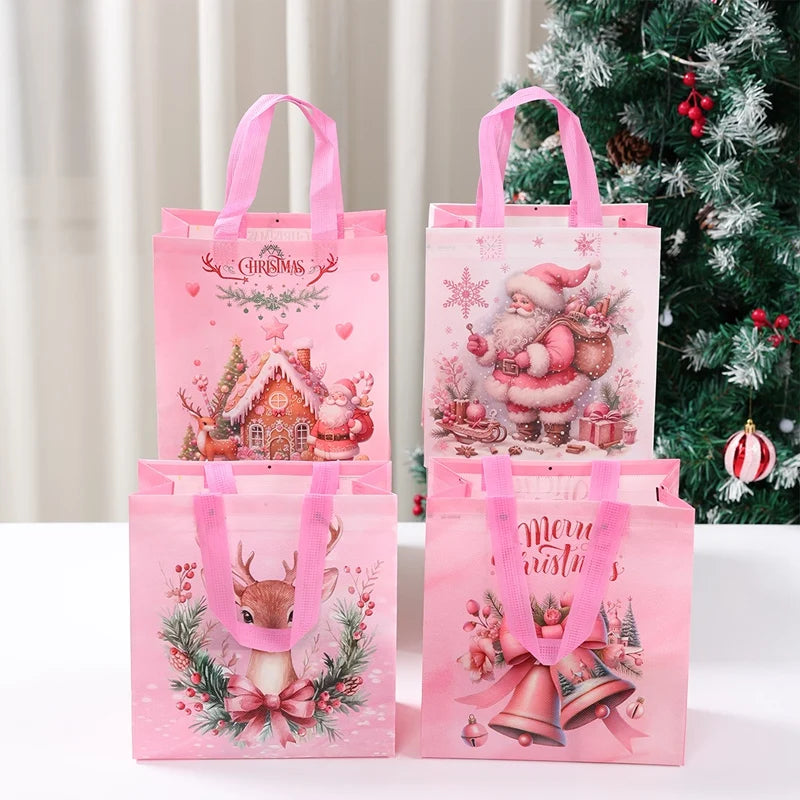 4pcs Christmas Gift Bags Christmas Party Decoration Kids Favors 2025 Xmas Santa Claus Hand Bags Navidad Natal New Year Gift 2026