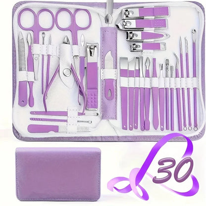 30 Pcs Manicure Set Professional Nail Clipper Set Stainless Steel Solid Manicure Kit Nail Care Kit With Pink Case Valentine