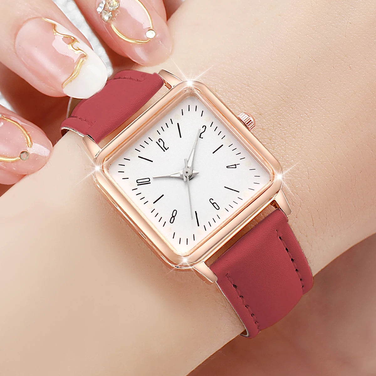 8PCS/Set Fashion Women's Watches Square Quartz Watch Casual Leather Band Wristwatches (Without Box）