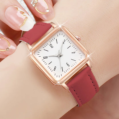 8PCS/Set Fashion Women's Watches Square Quartz Watch Casual Leather Band Wristwatches (Without Box）
