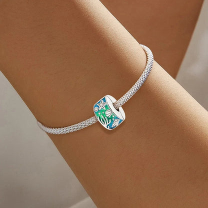 925 Sterling Silver Jellyfish Seahorse Blue Ocean Series Charms Beads Fit Diy Bracelet Making Gift of Fine Jewelry for Womens