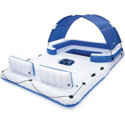 Hydro-Force Tropical Breeze 6 Person Inflatable Party Island Water Float Lounger with 6 Cup Holders, Backrests, and Detachable