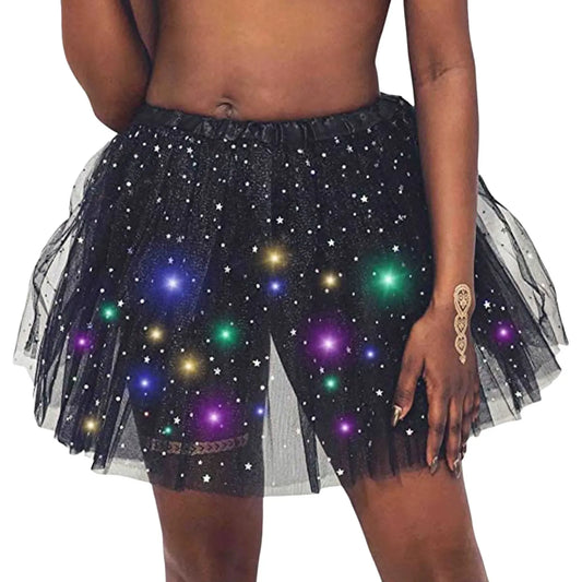 EtherealBe LED Halloween tutu skirt for women in black with colorful lights and star details