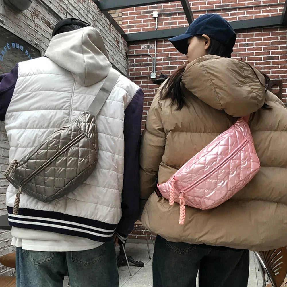 Couple Quilted Chest Bag Crossbody Bag Fashion Casual Crossbody Purse Shoulder Bag for Travel Hiking Cycling for Christmas Gift