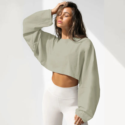 Autumn Winter Women's No Hat Hoodies Fashion O-neck Loose Long Sleeve Pullove Casual Workout Jogger Female Sexy Crop Sweatshirt