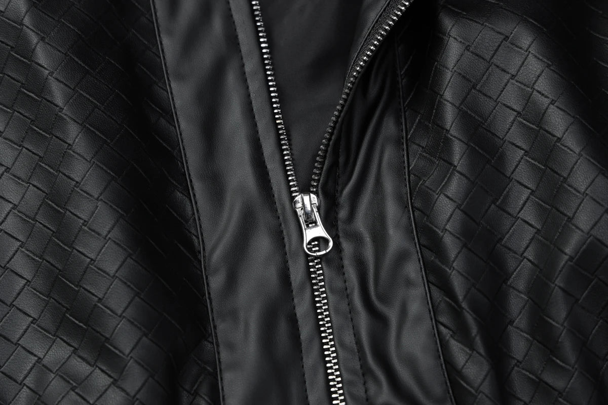 Dulzura 2025 Autumn Fashion Casual Turn-Down Collar Long Sleeve Zipper Slim Woven Leather Jacket Party Club Street Style Clothes