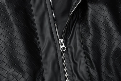 Dulzura 2025 Autumn Fashion Casual Turn-Down Collar Long Sleeve Zipper Slim Woven Leather Jacket Party Club Street Style Clothes