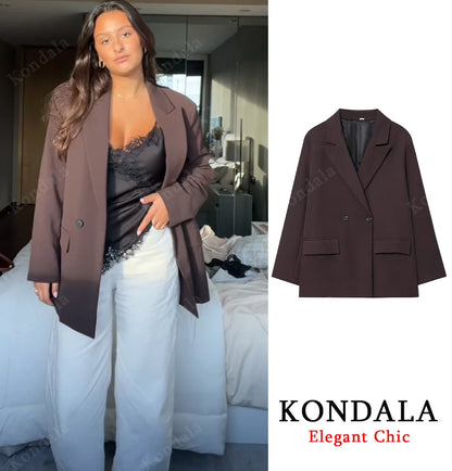 KONDALA Elegant Double Breasted Suit Women's Fall Commute Lapel Blazer Coat 2025 Spring Autumn Minimalist Office Lady Blazer