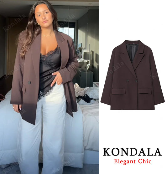 KONDALA Elegant Double Breasted Suit Women's Fall Commute Lapel Blazer Coat 2025 Spring Autumn Minimalist Office Lady Blazer