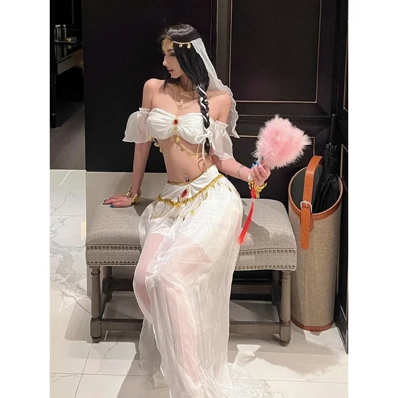 Role Playing Sexy Western Dance Girl Aladdin Peacock Princess Greek Goddess Costume Hot Egyptian Exotic Costume Performance Set