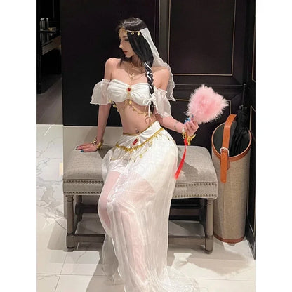 Role Playing Sexy Western Dance Girl Aladdin Peacock Princess Greek Goddess Costume Hot Egyptian Exotic Costume Performance Set