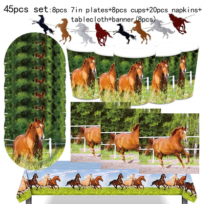 Horse Pony Disposable Tableware Set Birthday Party Supplies Plates Cups Napkins and Decorations
