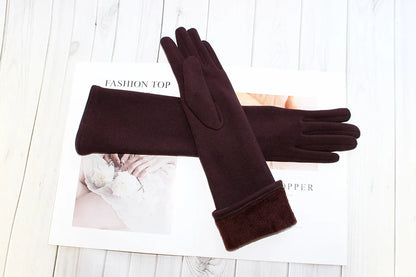 Cotton Long Gloves for Women's Stretch Autumn and Winter Warmth 38cm Windproof and Sun Resistant Knitted Sleeves