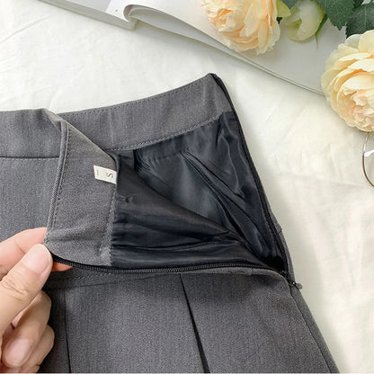 ZOKI  Vintage Gray Pleated Skirt Women Kawaii High Waist Mini Skirts Korean Fashion School Uniform Harajuku Streetwear Spring