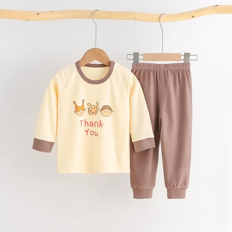 Autumn Winter Children Sets Long Sleeve Cartoon Children Clothing Boys Girls Underwear Sleepwear Round Neck Kids Clothes