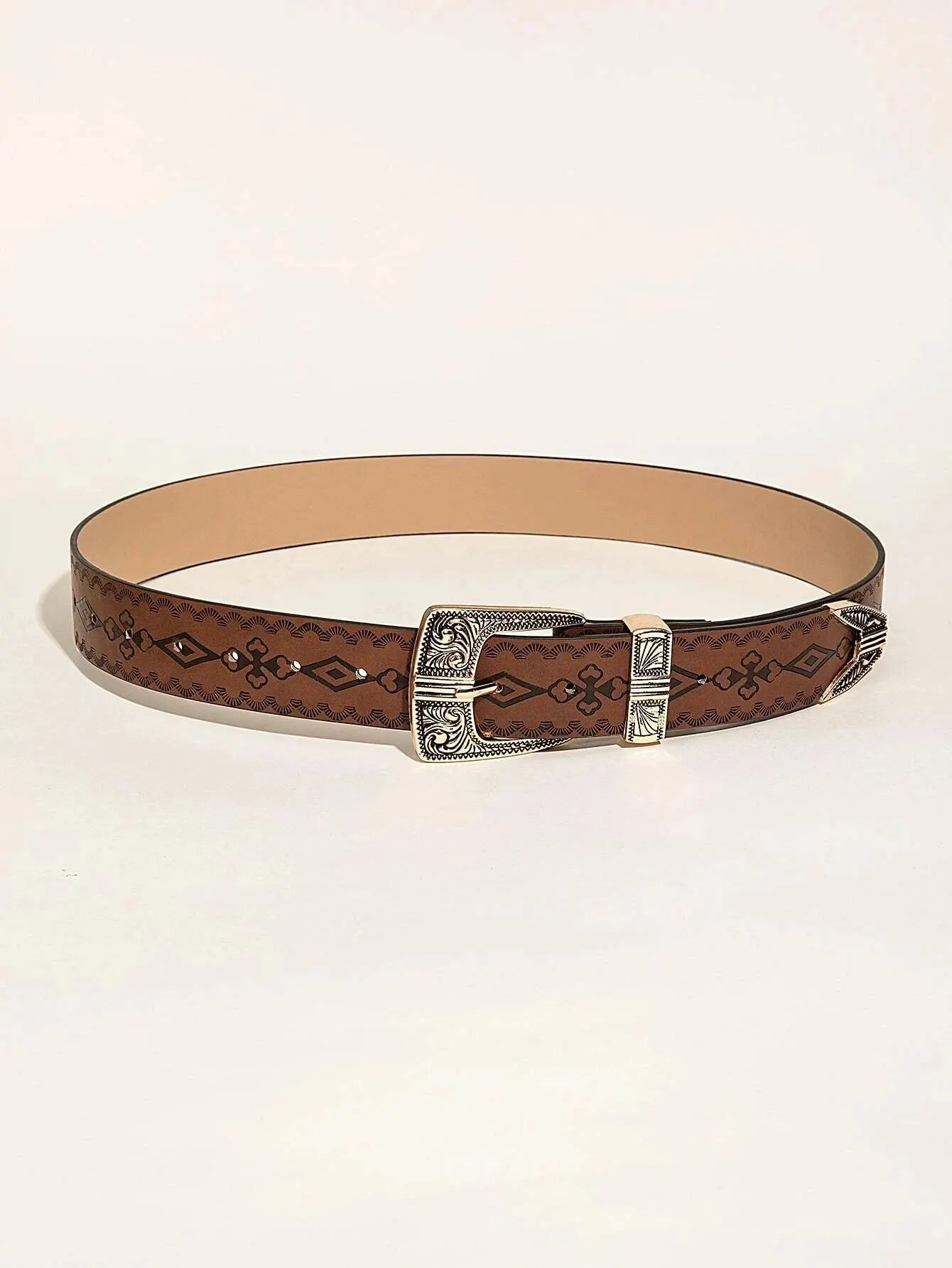 Vintage Carved Buckle PU Wide Belts Boho Brown Embossed Waistband Western Jeans Pants Belt Trendy Dress Coat Girdle For Women