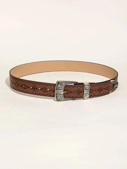 Vintage Carved Buckle PU Wide Belts Boho Brown Embossed Waistband Western Jeans Pants Belt Trendy Dress Coat Girdle For Women