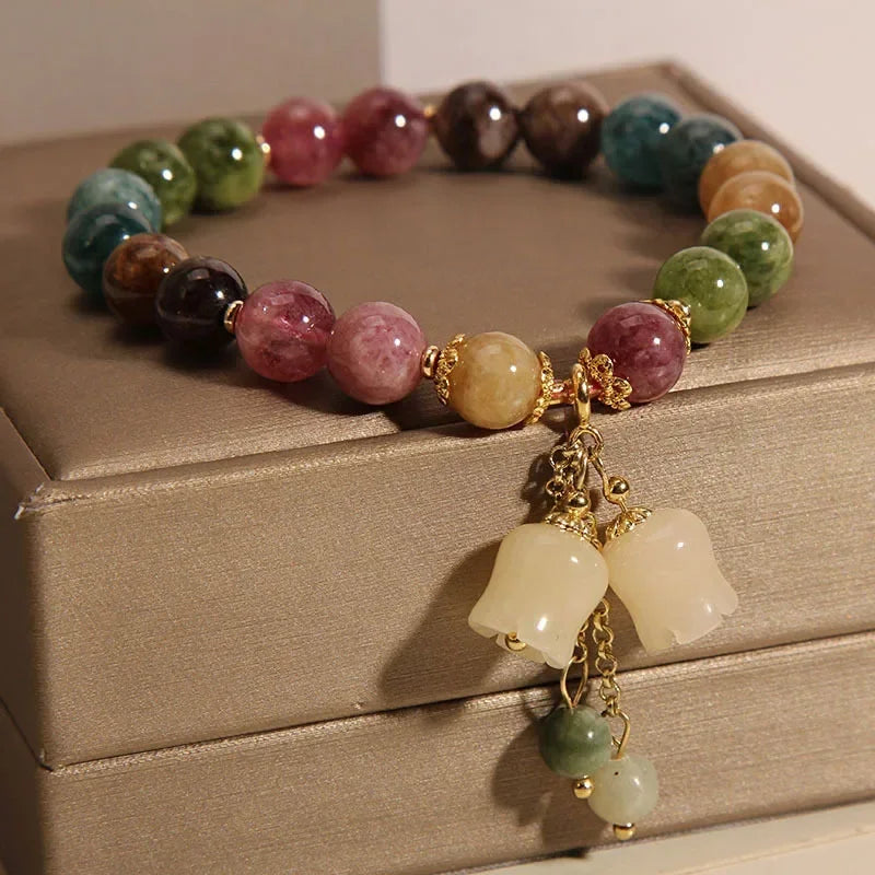 Fashion Colorful Beaded Orchid Pendant Bracelets for Women Girls Luxury Crystal Handmade Beads Bracelets Aesthetic Jewelry Gifts