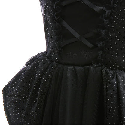 Halloween Costume For Kids Black Witch Dress Luxury Lace Sequin Evil Role Playing Costume Maleficent Dress Up Outfit Ghost Bride