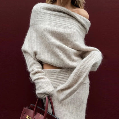 Lygens Knitting Off The Shoulder Long Sleeve Elegant Women'S Tops Sweatshits Sweater Wholesale Streetwear Wholesale Clothes