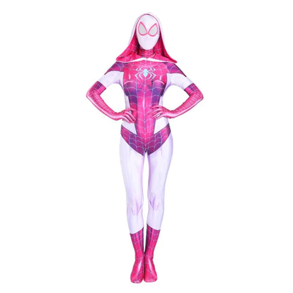 EtherealBe Gwen Stacy cosplay costume for women featuring a pink and white design with a spider emblem