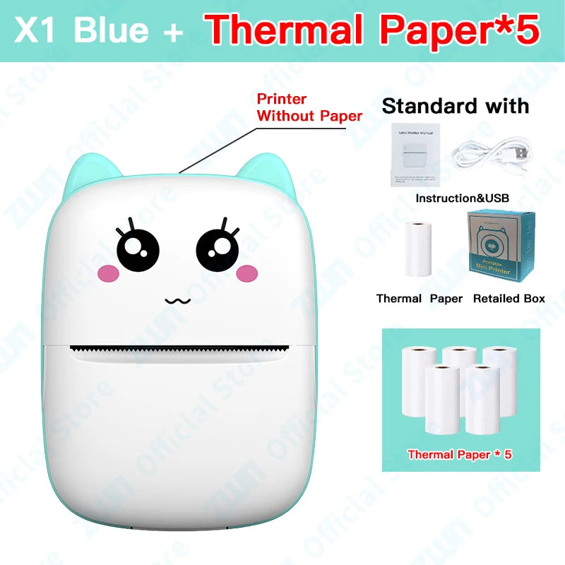 ZWN Portable Bluetooth Mini Printer Mobile Phone Photo Title Note Print Pocket Student Error Label Printer for Children's Gifts