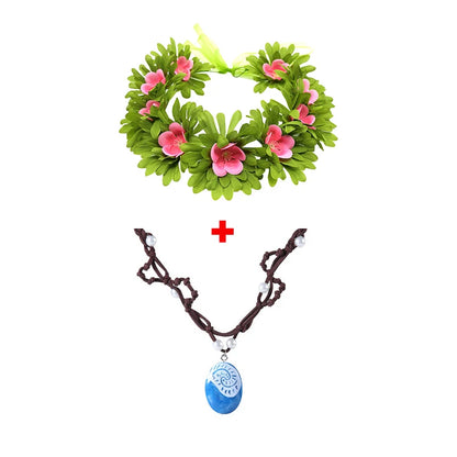 Kids Moana 2 Halloween costume accessories including floral crown and necklace