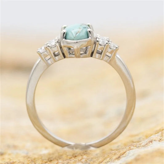 3 Pieces/Set Women's Turquoise Rings Delicate Moissanite Engagement Wedding Rings Anniversary Birthday Christmas Gift Jewelry