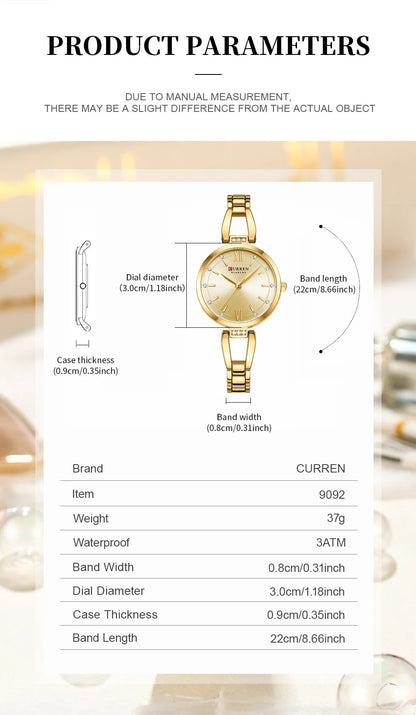 CURREN 9092 Elegant Ladies Quartz Watch Classic Fashion Women Clock Waterproof Stainless Steel Business Casual Women's Watches