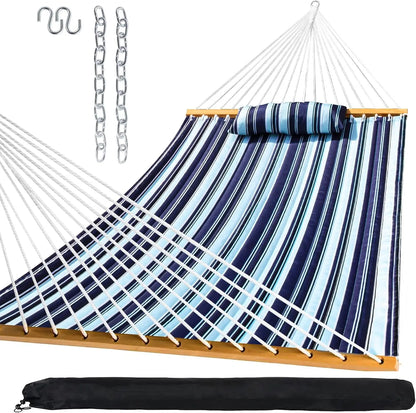 Outdoor Quilted Fabric Hammock with Spreader Bars and Detachable Pillow and Chains,Outdoor Patio Backyard Poolside