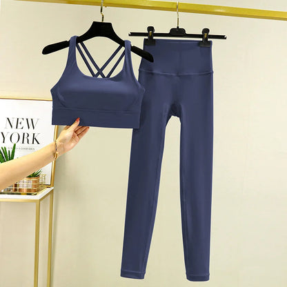 TRY TO BN Women's Tracksuit Yoga Sets Fitness Leggings Sports Bra Naked Sportwear Breathable Workout Two Pieces Suit Gym Clothes