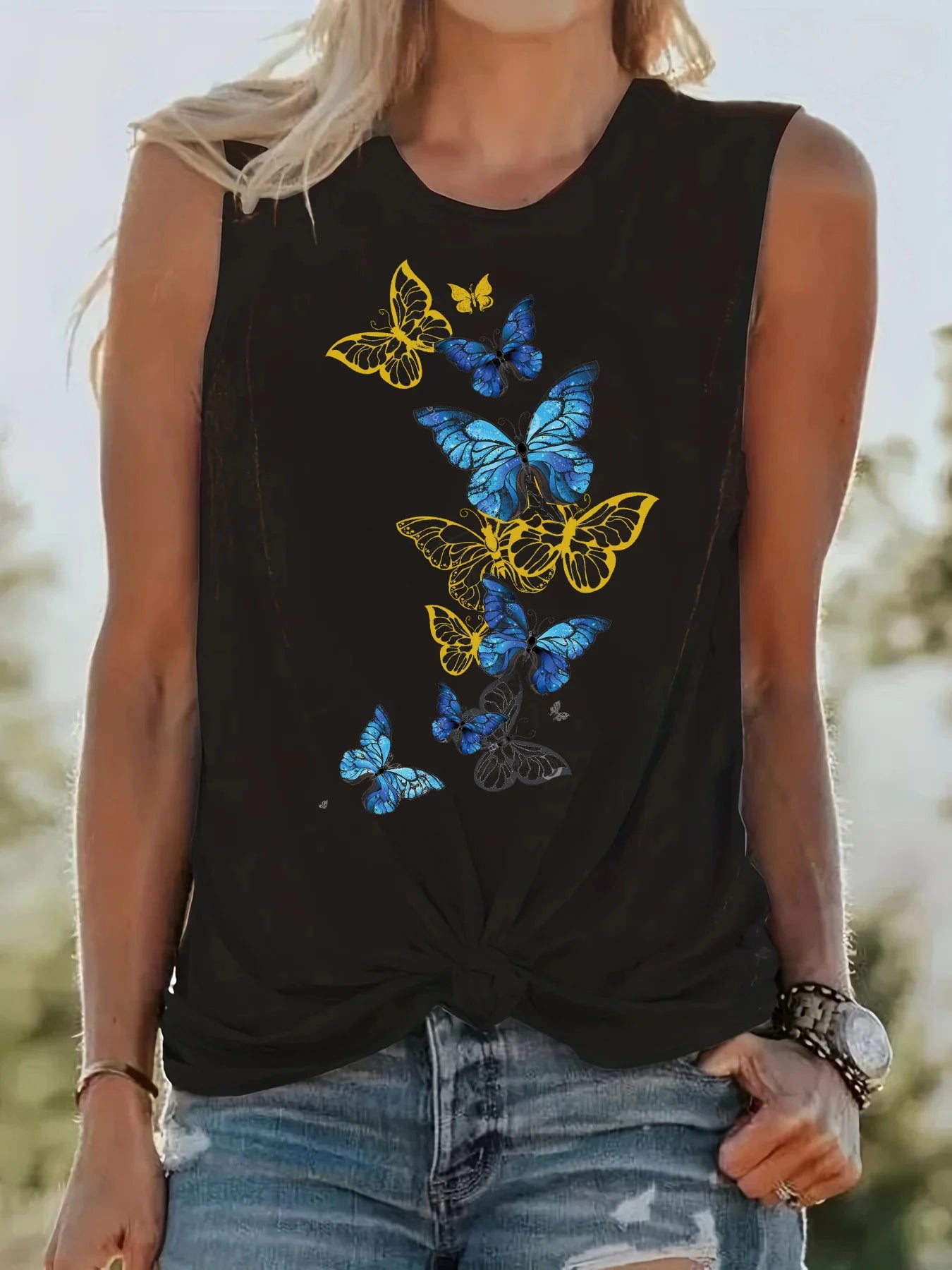 Women's Summer Butterfly  Print Loose Large Breathable and Comfortable Sleeveless Tank Top T-shirt High Street Unisex style