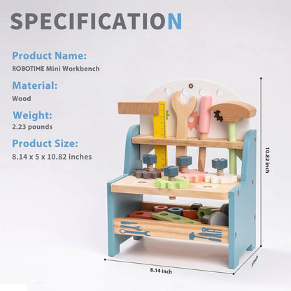 Robotime Robud Tool Bench Set Mini Wooden Work Bench Educational Pretend Play Gift Building Toy Tools Set for Boys Girls