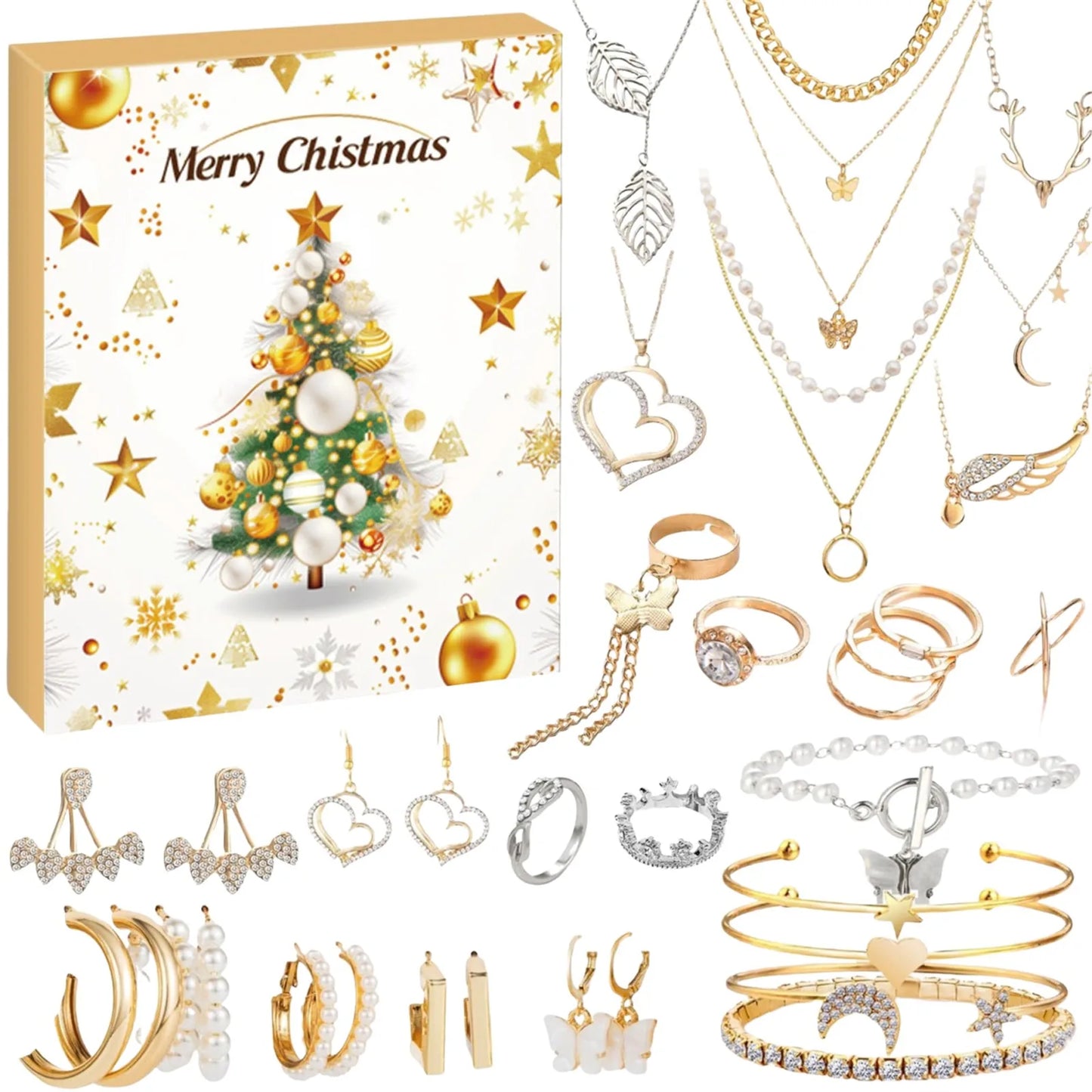 Christmas Countdown Calendar 24 Days Christmas Decorative Countdown Advent Calendar Necklace Bracelet Earrings Christmas Gifts